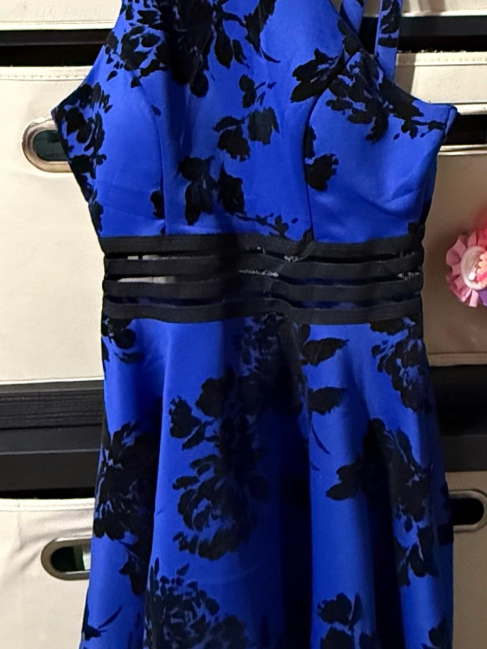 City Studio Royal Blue and Black Floral Fit-and-Flare Dress